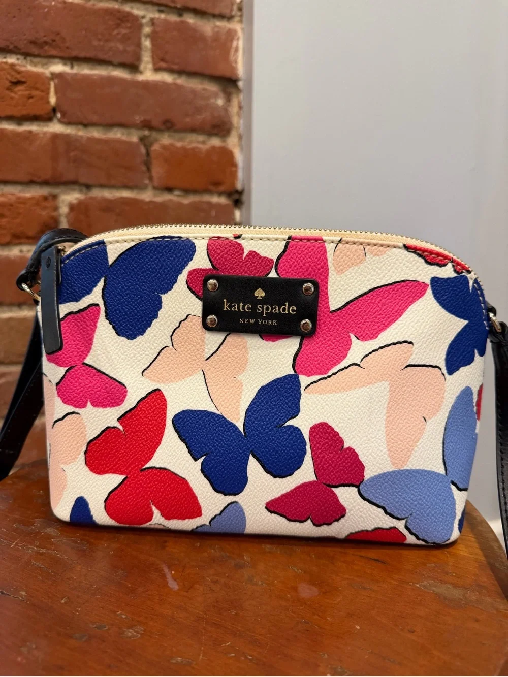 Kate Spade Wellesley Festive Butterflies Hanna Crossbody Bag Cream Purse Dome